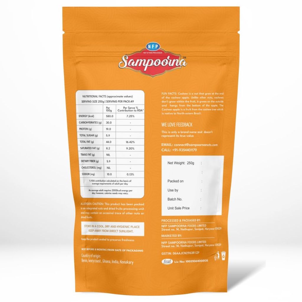 NFP SAMPOORNA Sampoorna Foods Elegant Prestige Organic Premium Cashew Nut(Kaju) Unsalted Gluten Free Dry Fruit Healthy Snack Cashews pack of 2 view 2