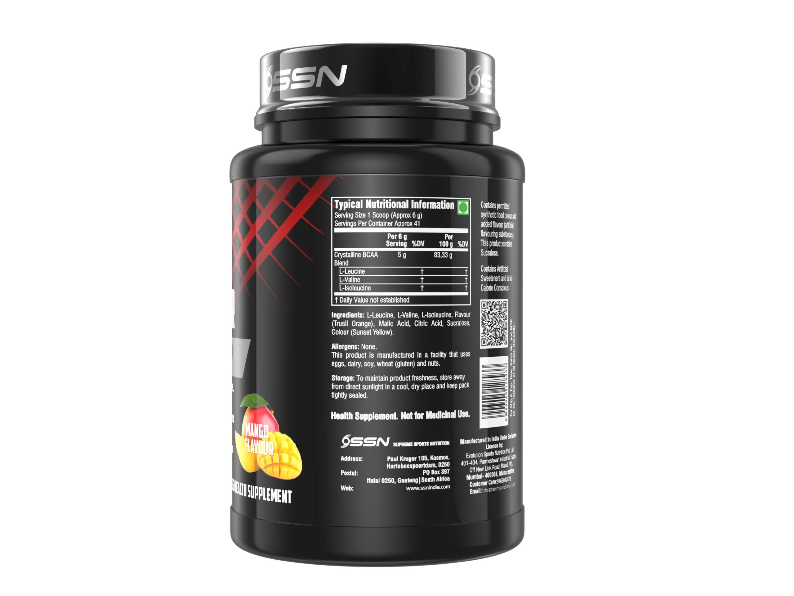 OSSN Bcaa Powder, 5g Bcaas In 2:1:1 Ratio, 41 Servings, For Muscle Recovery & Endurance, Intra Workout, (250gm, Mango) view 2