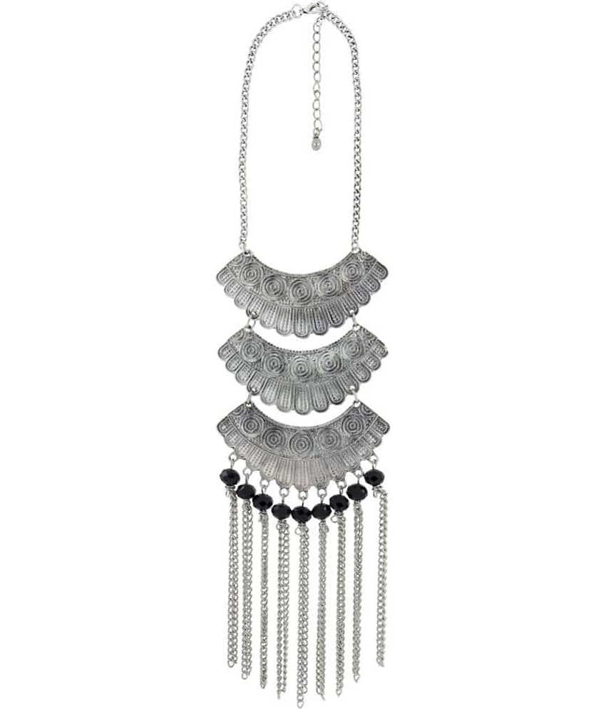 The Jewelbox Oxidised Tribal Matte Rhodium Plated Beads Silver Choker Necklace For Women view 2