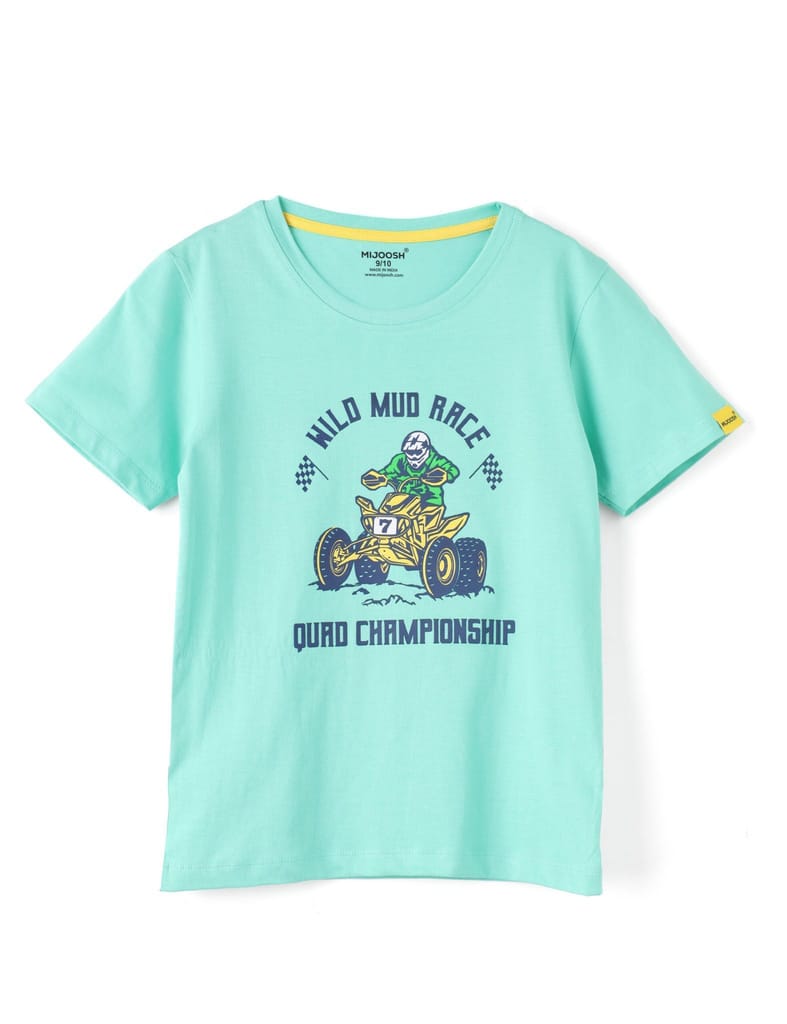 Boys T shirt Cotton Biscay Green "Wild Mud Race" view 2