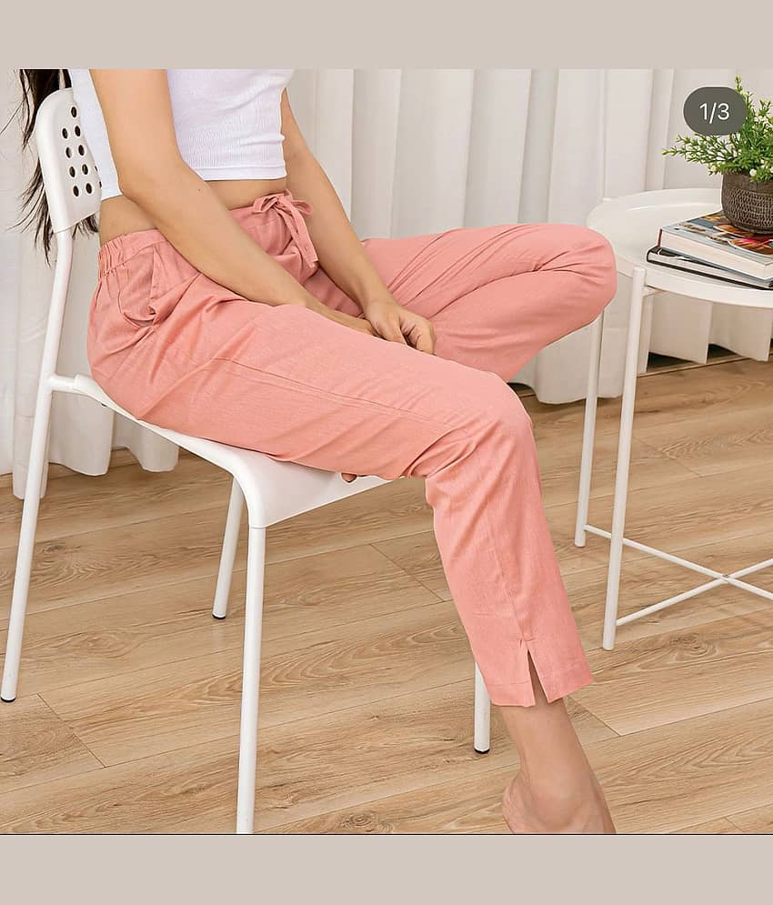 OuterWear Pack of 1 Cotton Blend Regular Women's Casual Pants ( Pink ) view 2
