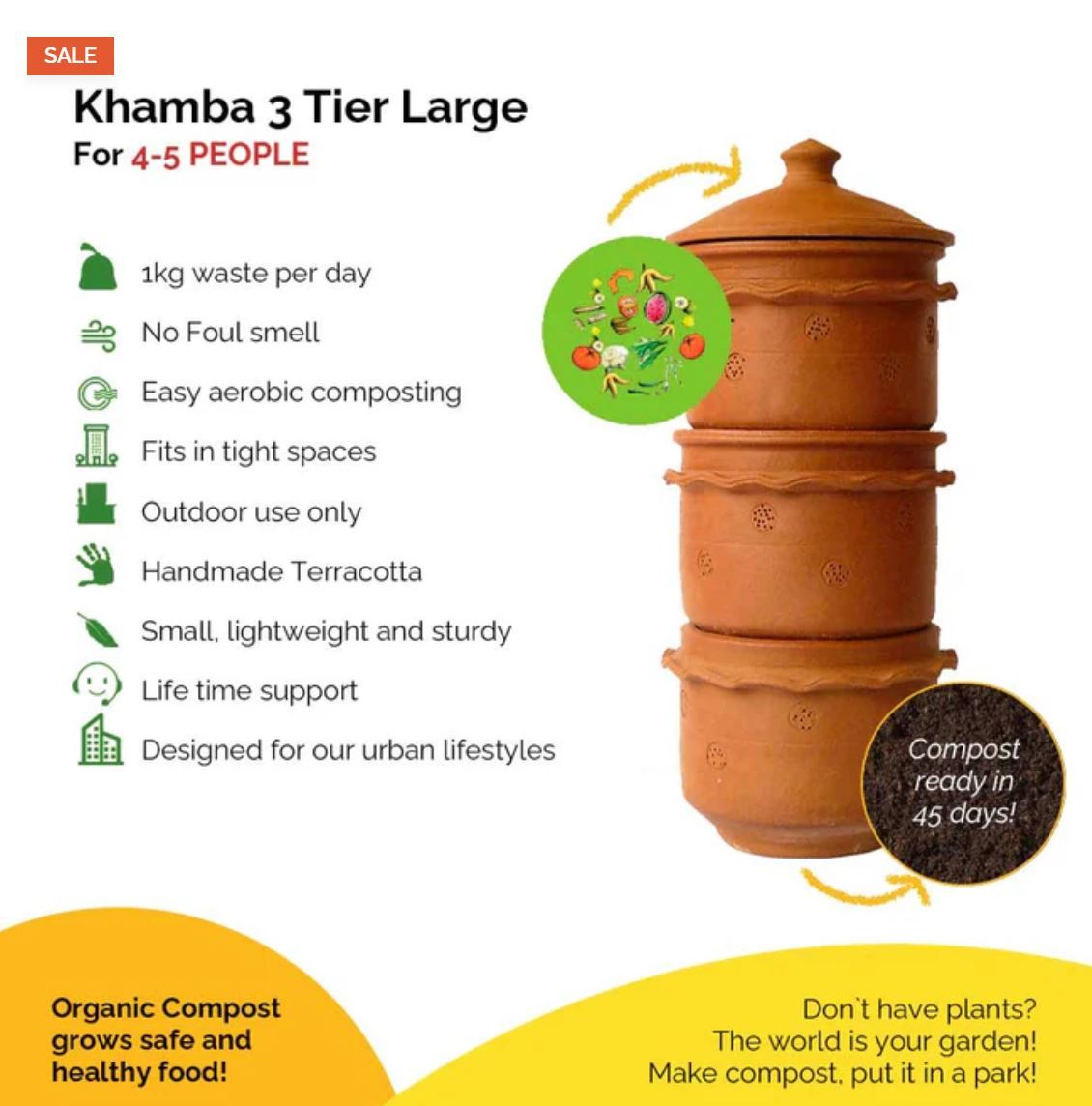 Khamba Composter | Terracotta stack home compost bin view 2