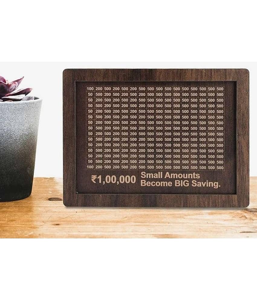 Wooden Piggy Money Bank Saving Box With Saving Target Upto 1 Lakh (Multicolor)