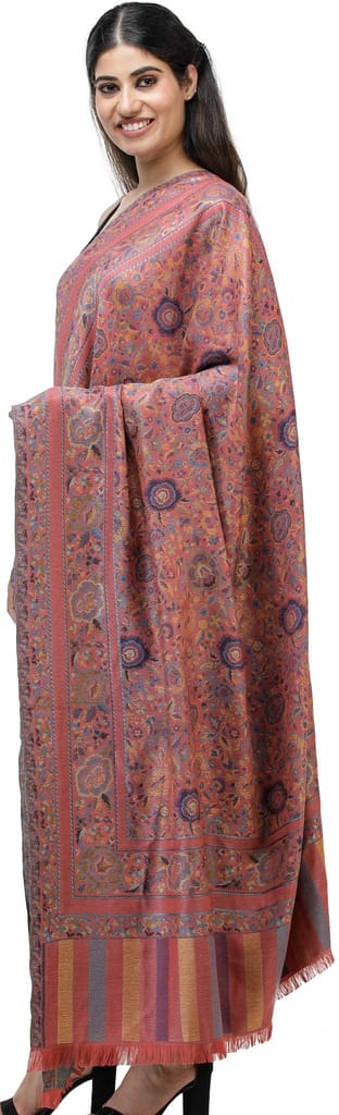 Desert-Rose Jamawar Shawl with Woven Flowers in Multicolored Thread view 2
