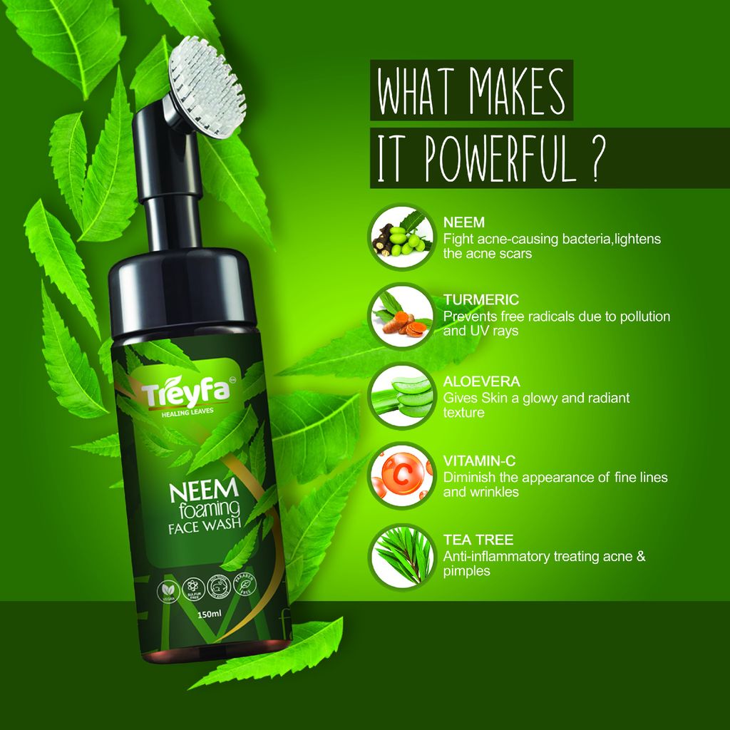 Treyfa Neem foaming face wash for deep exfoliation, dirt removal and nourishment view 2