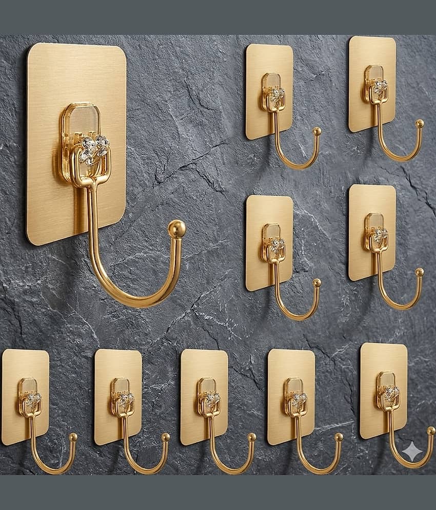 Golden Hook 10 Pack Large Heavy Duty Stainless Steel Adhesive Hooks – Waterproof, Strong, Damage-Free Wall Hooks for Towels, Coats & Accessories – Kitchen, Bathroom, Home & Office Organization