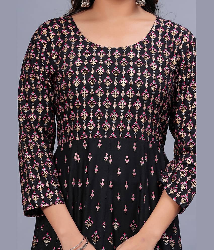 CTMTEX Pack of 1 Viscose Rayon Printed Anarkali Women's Kurti - ( Black ) view 2