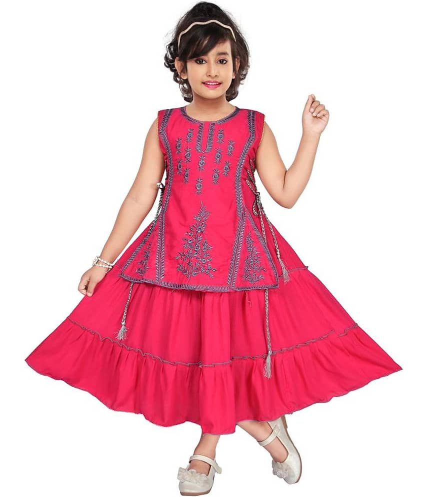 M.MONGELA DRESSES Cotton Blend Fit And Flare Dress For Girls ( Pack of 1 , Pink )