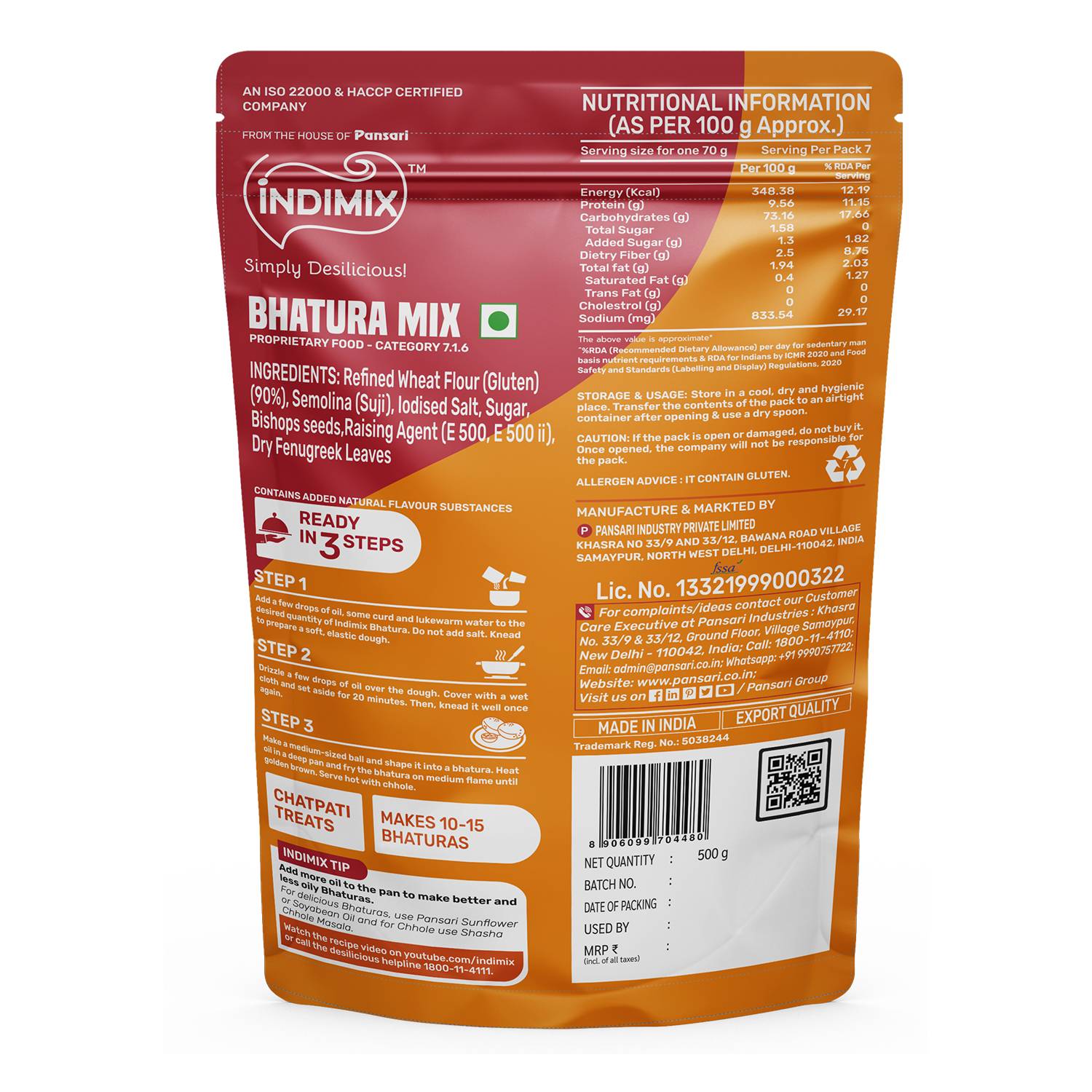 Indimix Ready to Cook Bhatura Mix - 500gm view 2