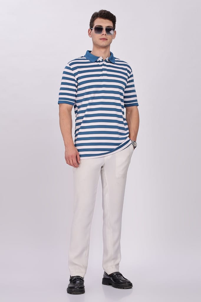 Puff Cotton Blue & White Striped Polo view 2