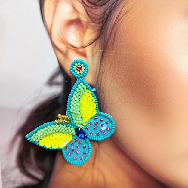 Butterfly Sequin Earrings - Beaded Statement Earrings - Artisan Handmade Jewelry - Unique Gift for Women