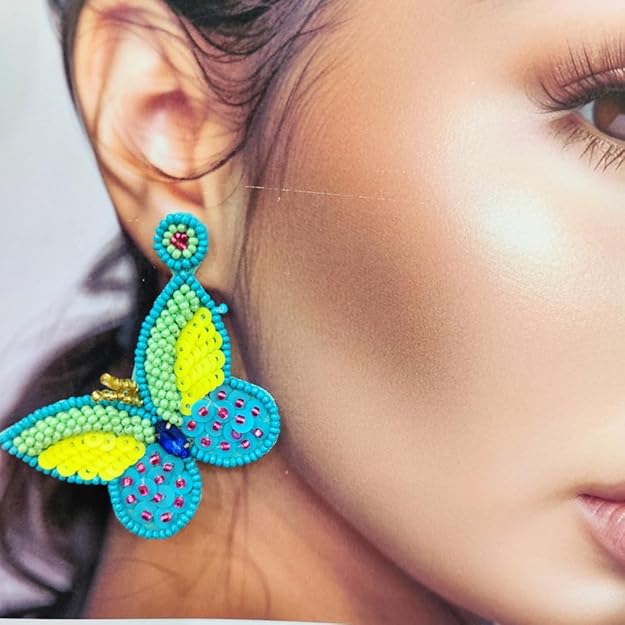 Butterfly Sequin Earrings - Beaded Statement Earrings - Artisan Handmade Jewelry - Unique Gift for Women view 2