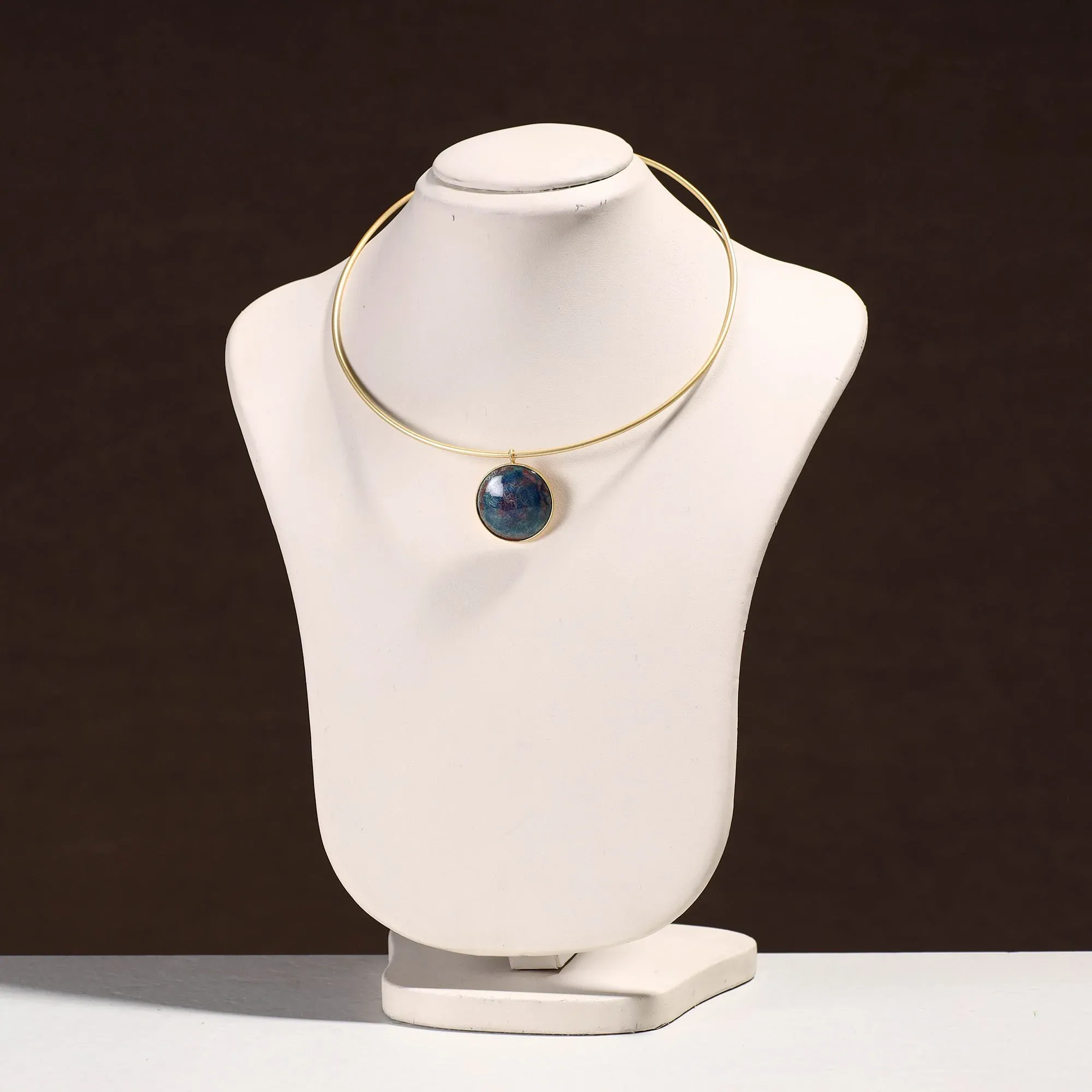 Blue Brass Hasli Necklace with Meenakari Pendant