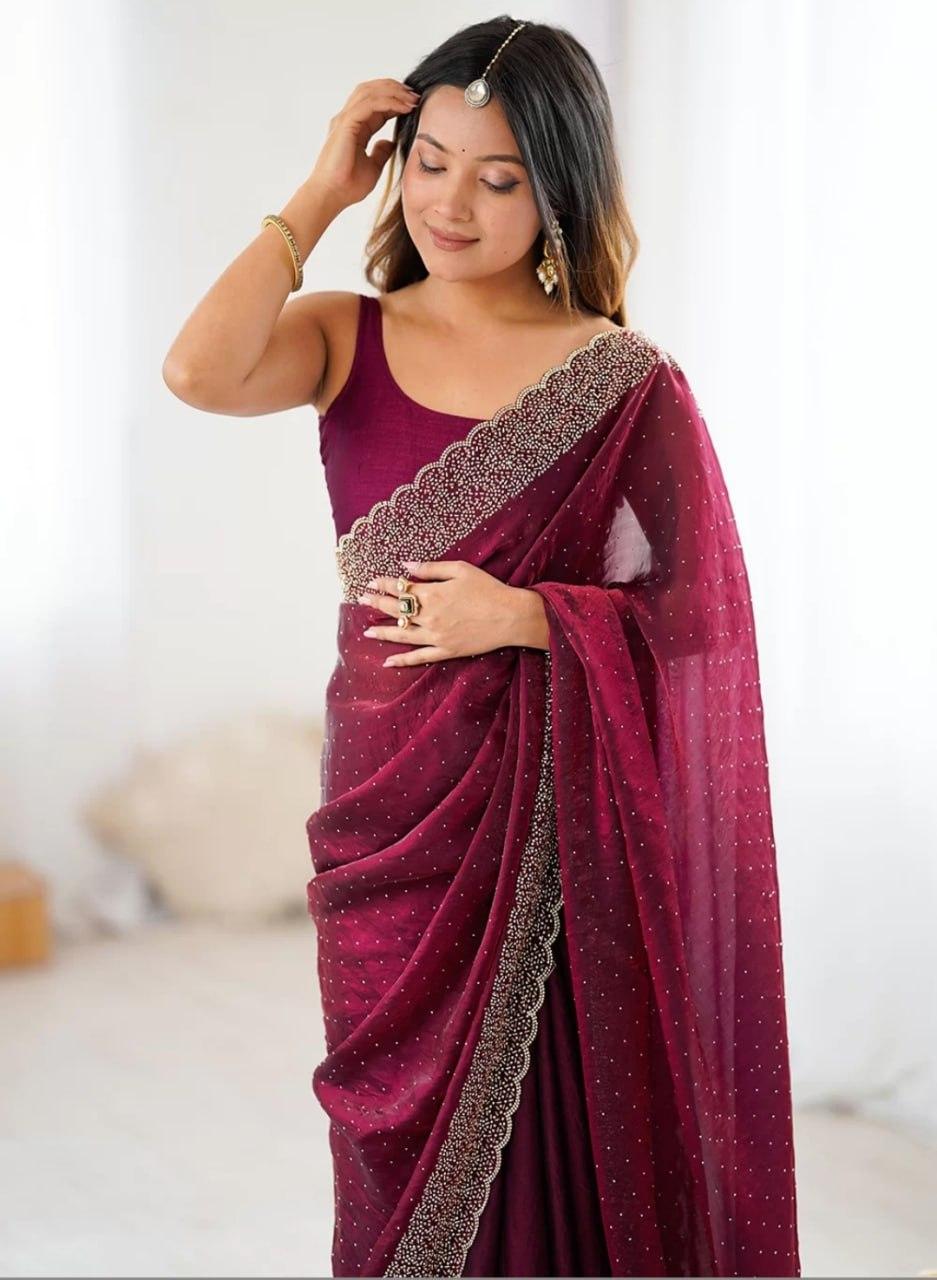 Space Soft Silk Saree with Siroski Diamond and Val Work view 2