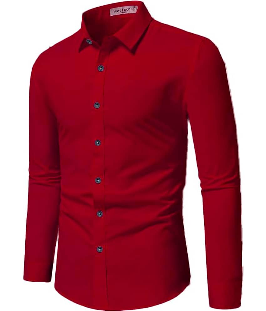 UNI VIBE Cotton Blend Slim Fit Solids Full Sleeves Men's Casual Shirt - Red ( Pack of 1 ) view 2