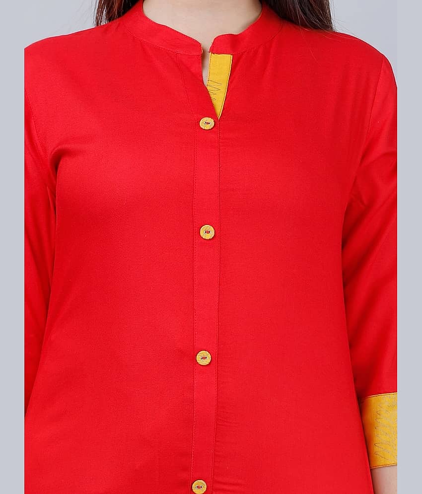 MAUKA - Red Front Slit Rayon Women's Stitched Salwar Suit ( Pack of 1 ) view 2