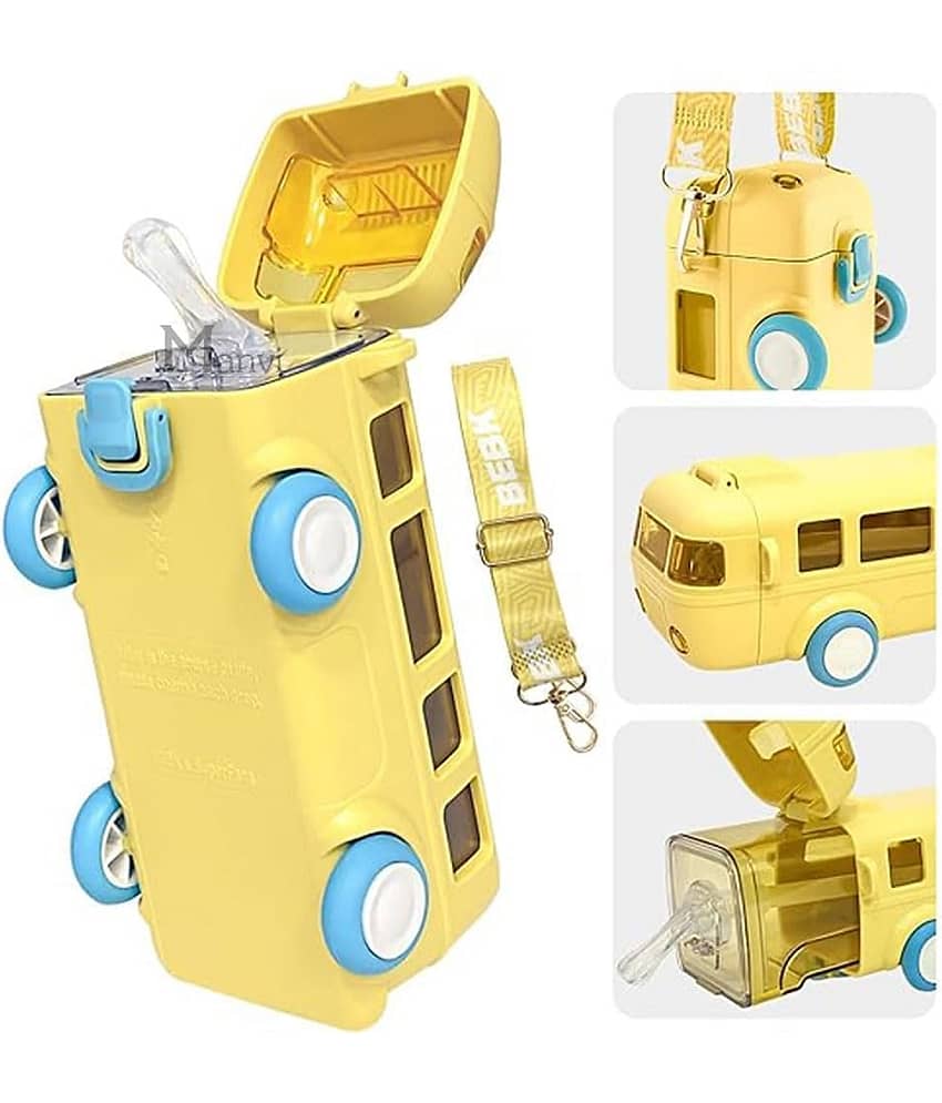 Water bottle for kids, Multicolor Bus Shape School Water Bottle for Girls, 480 ML Sipper Water Bottle With Strap, Leak-proof Portable Water Bottle For Boys view 2