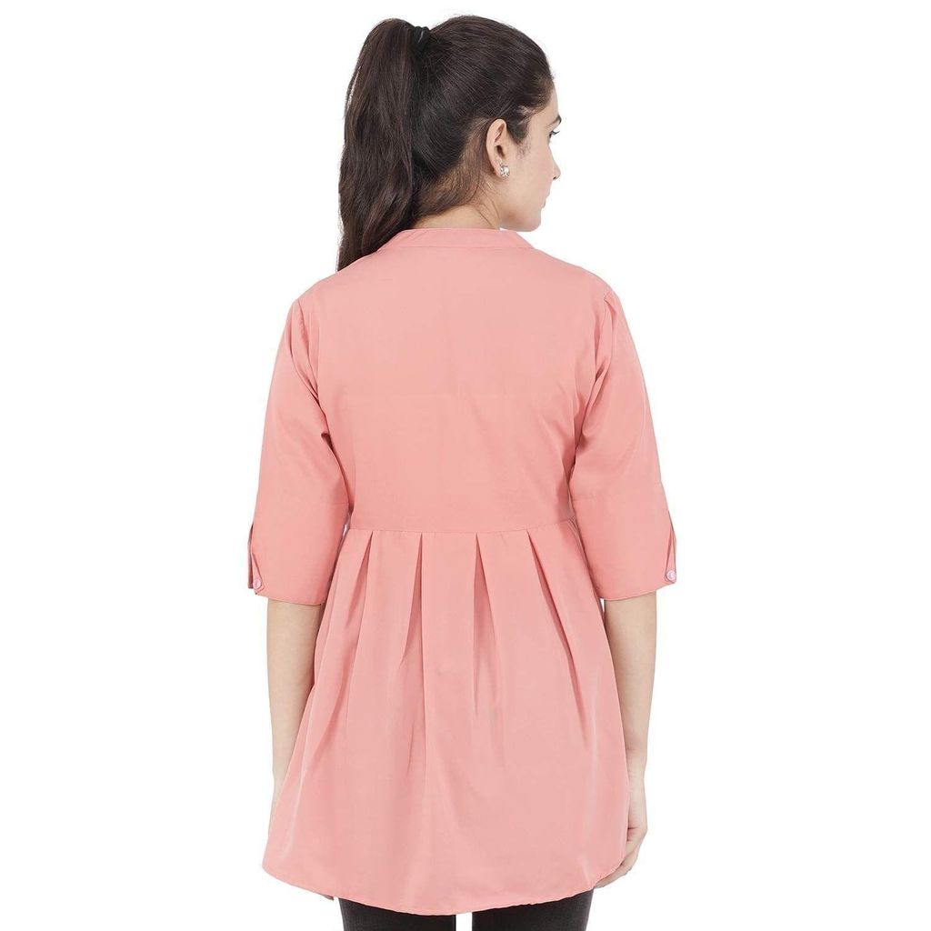 KULFI Women's Peach Color Embroidered Polyester Tunic view 2