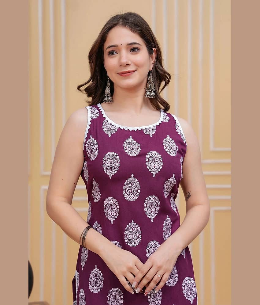 anushansa Women Viscose Rayon Printed Straight Kurti ( Purple ) view 2