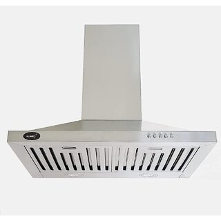 Ruwa 60cm 800m3/hr Kitchen Chimney Stainless Steel with Installation Kit. Model: Garnet SS (Features Push Controls, Stai