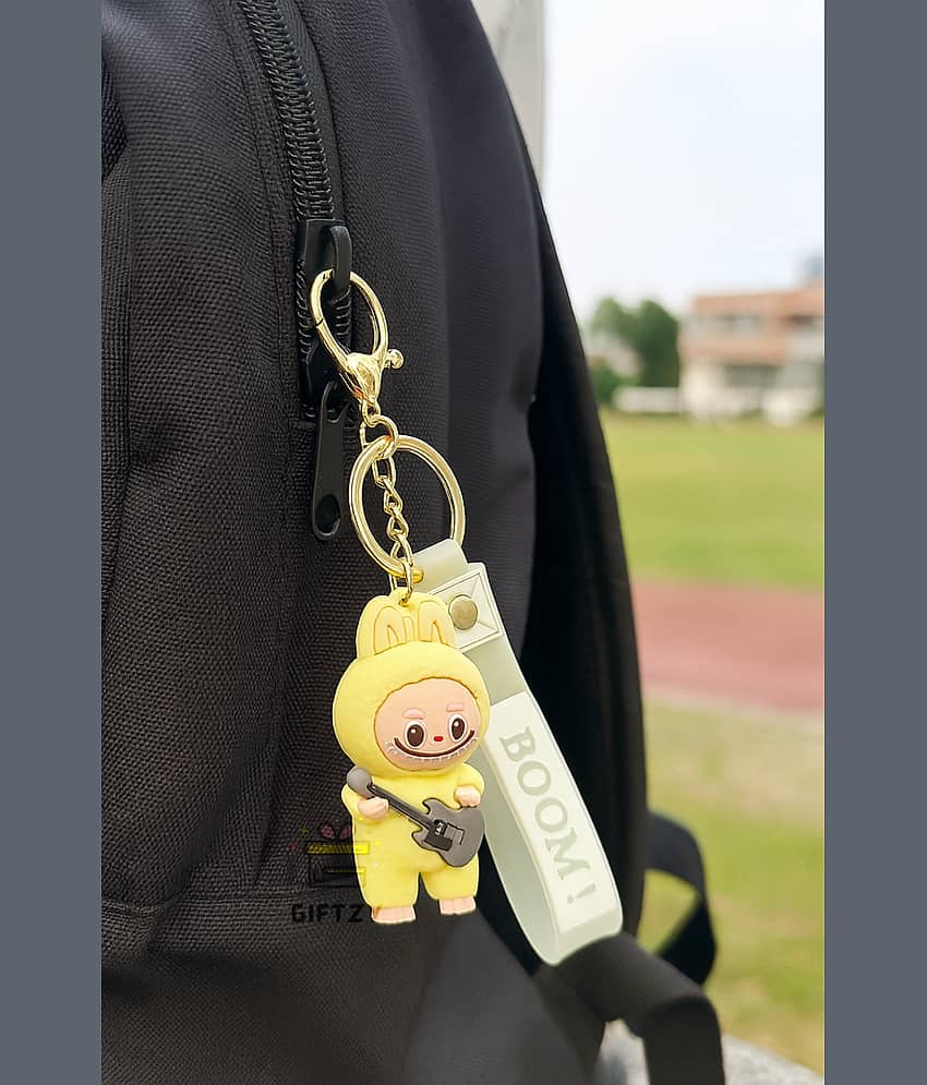 Yellow Labubu Toy Keyholder Labubu Doll Cartoon Silicone Keyring for Girls-teens Gifting Key Chain view 2