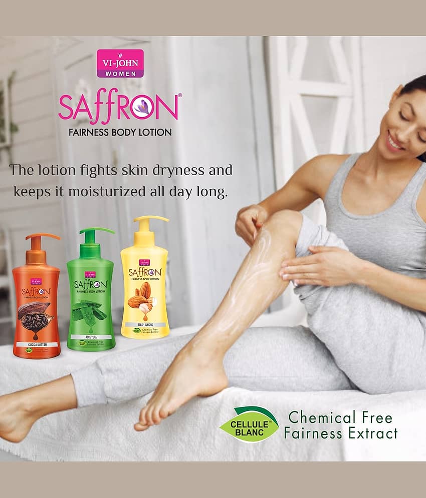VI-JOHN Saffron Fairness Body Lotion Milk Almond ,Aloevera & Cocoa Butte 250ml Pack of 3 view 2