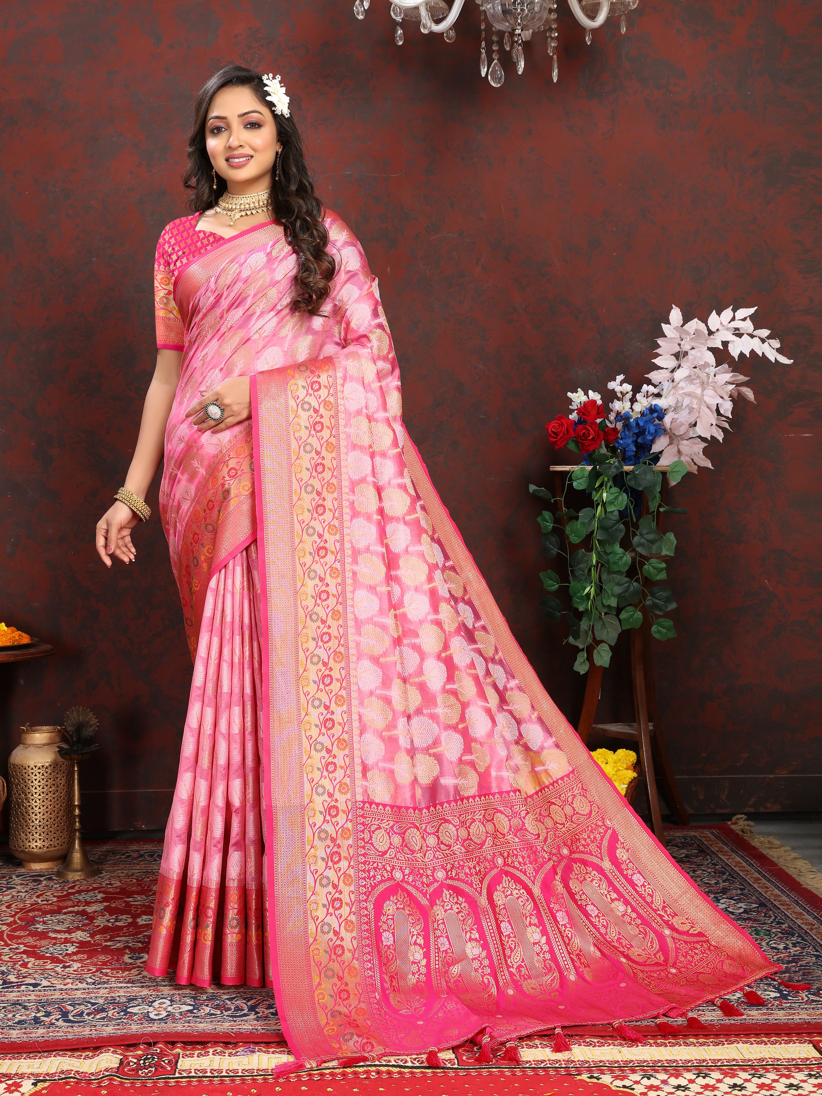 Soft organza silk saree with Meenakari weawing ... view 2