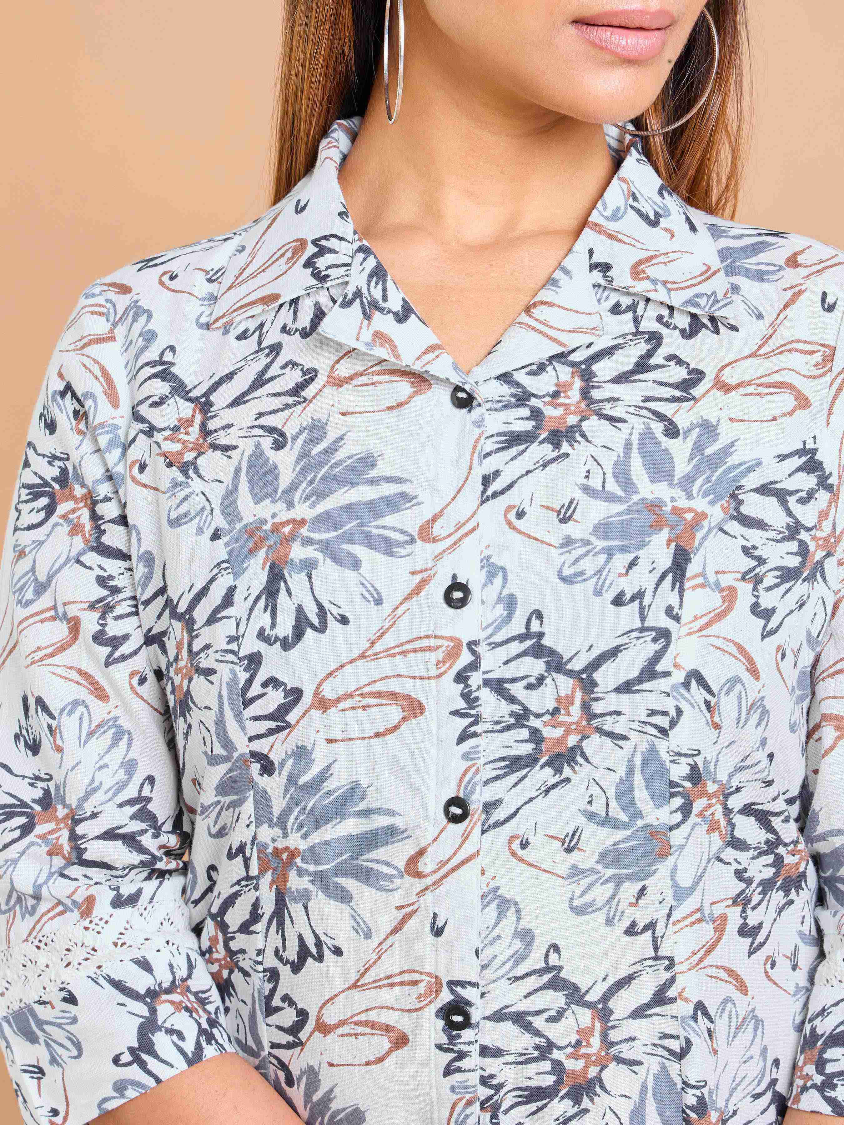 Black and White Cotton Flax Printed Kurti view 2