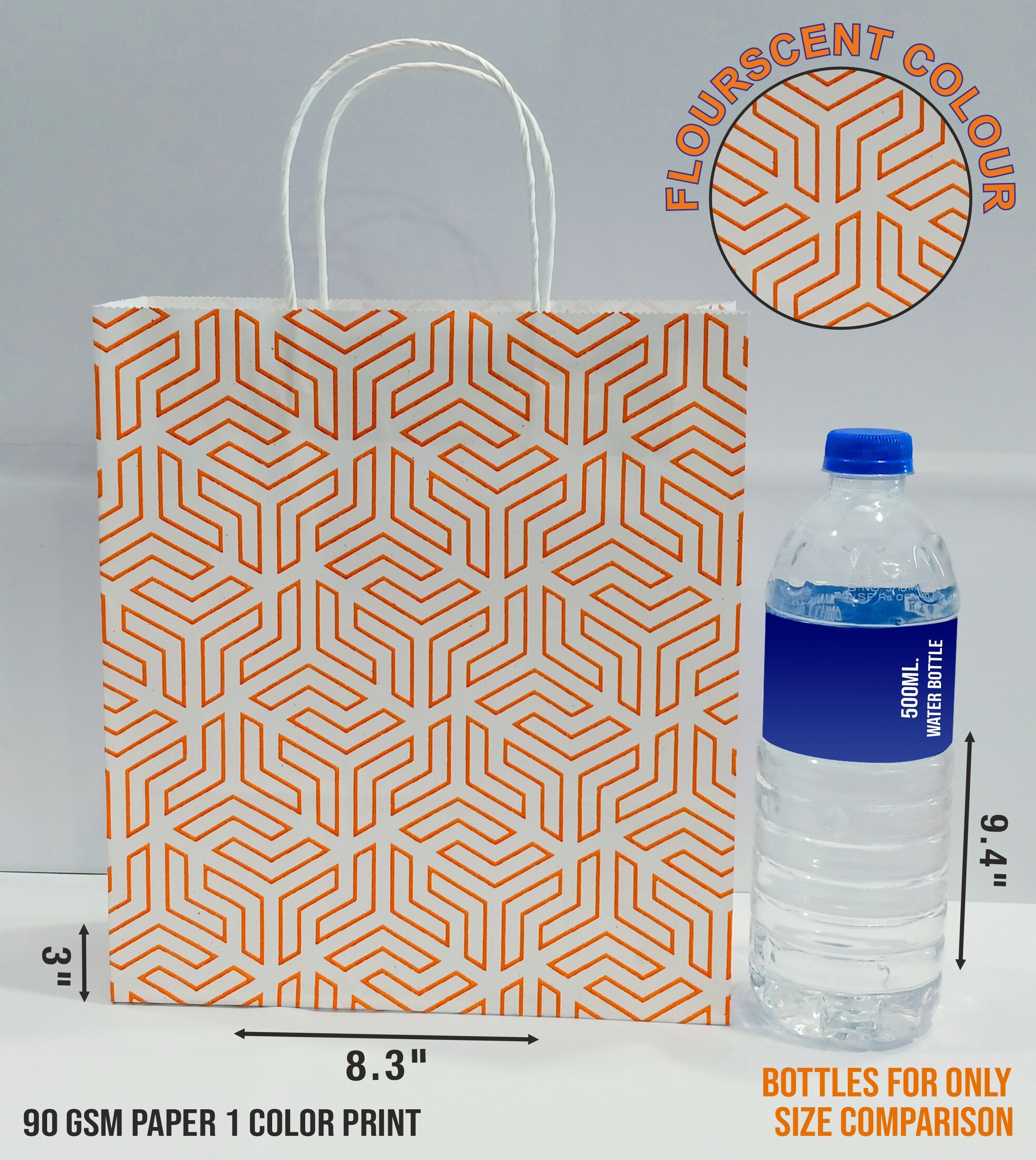 90 GSM Fluorescent Single Color Printed Small Paper Gift Bags, Ideal For Birthday Return Gifts & Gifting On Special Occasions (Orange, Size: 9.4 x 8.3 x 3 Inch) - 24 view 2