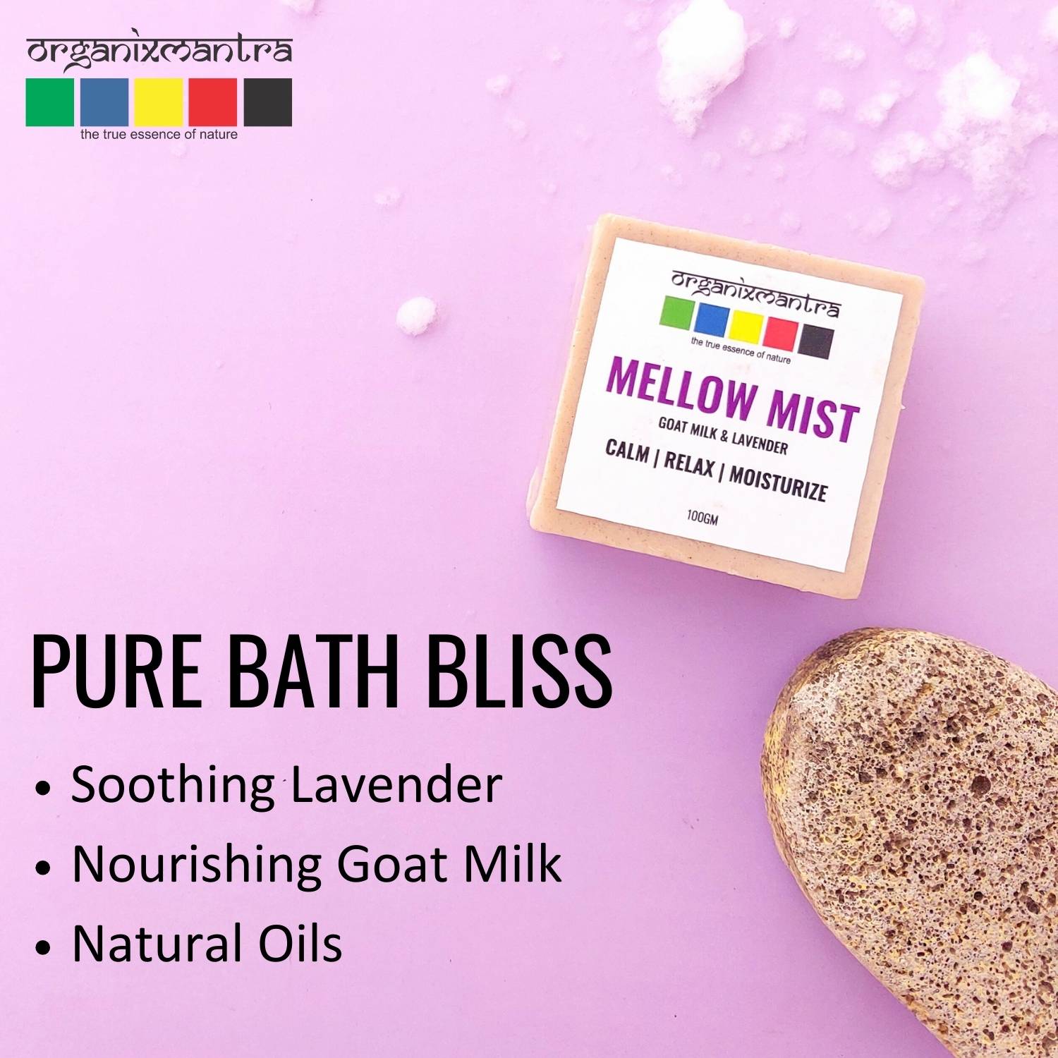 Organix Mantra Mellow Mist Bath Soap Infused WIth Goat Milk & Lavender| Nourishing Natural Glow |Gentle & Soothing|Hydrating Natural Skincare|For All Skin Types - 100G view 2