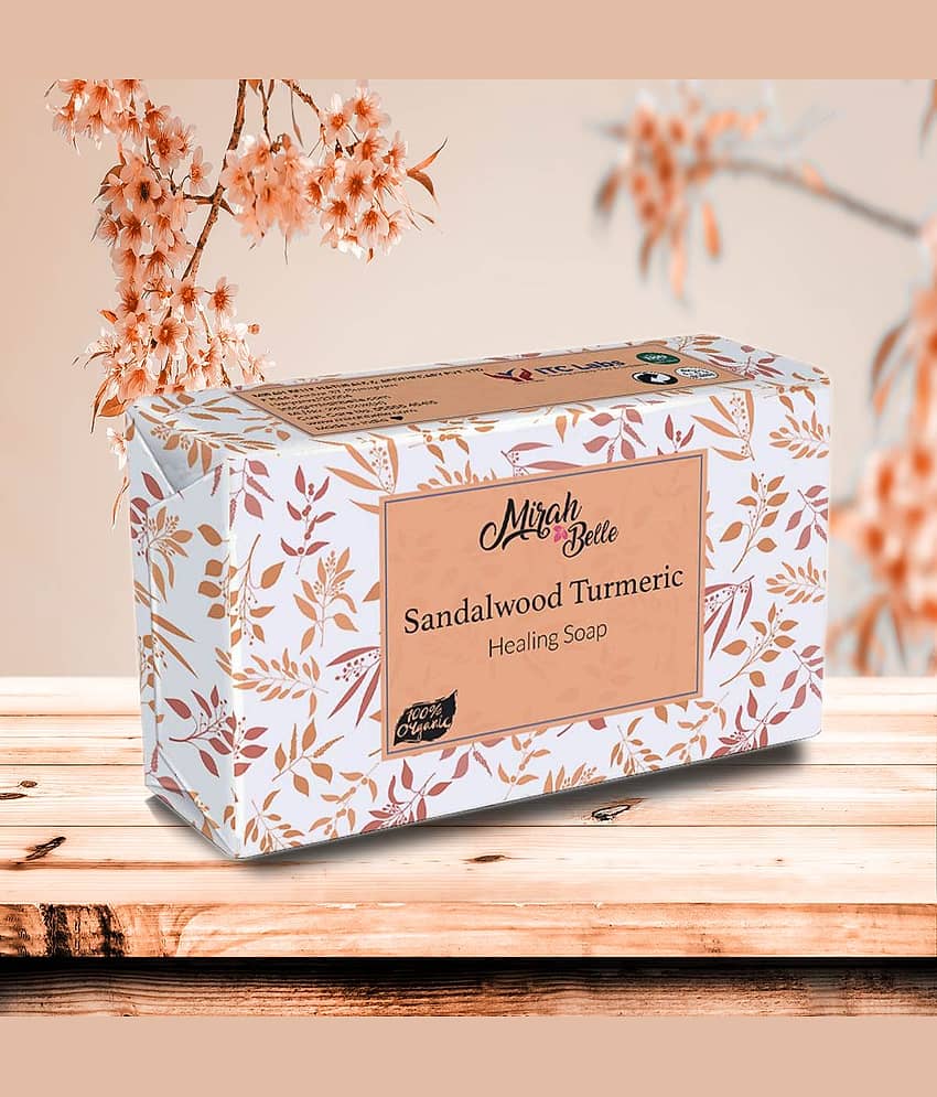 Mirah Belle - Organic Sandalwood Turmeric Healing Soap 125gm (Pack of 3) - For Acne,Breakouts,Pimples & Blemishes, Handmade Soap 375gm view 2