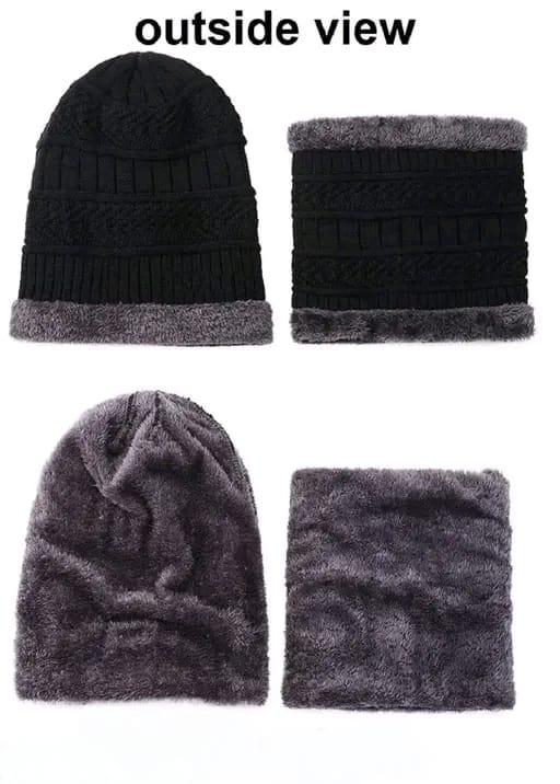 Unisex Winter Knitted Beanie Hat & Neck Warmer Set - Black view 2