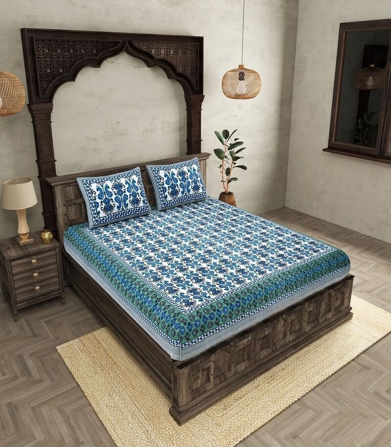 Premium Cotton Ikat Super King Size Double Bedsheet With 2 Pillow Covers view 2