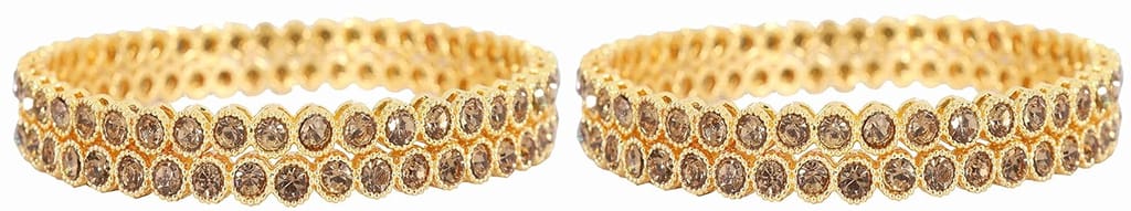 NMII Alloy Metal Studded with Zircon Gemstone Glossy Finished Gold Plated Kada set for Women