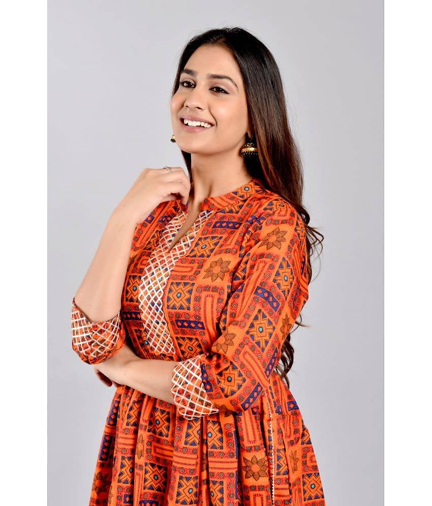 ZAMAISHA - Orange Rayon Women's A-line Kurti ( Pack of 1 ) view 2