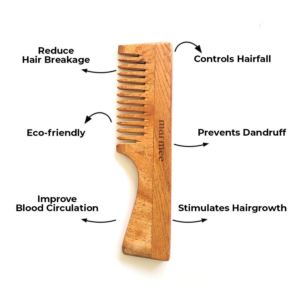 Marmee Oil-Treated Neem Wood Comb with Handle – Herbal Infused for Healthy Hair & Scalp view 2
