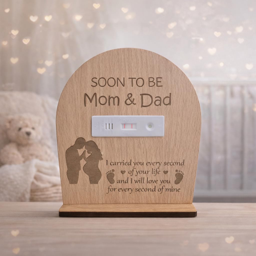 The Baby First Box Pregnancy Announcement Wooden Keepsake Plaque | MDF Table Top Memory for Soon to Be Mom & Dad | Baby Shower Gift | (6'5 Inch) view 2