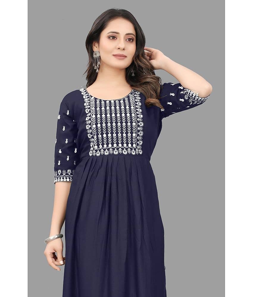 QPEEZ - Blue Rayon Women's Nayra Kurti ( Pack of 1 ) view 2