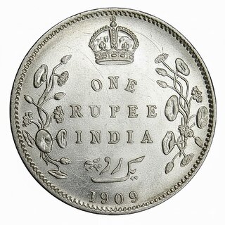 One Rupee 1909 King Edward 7th, British India Silver-plated old Coin Variant
