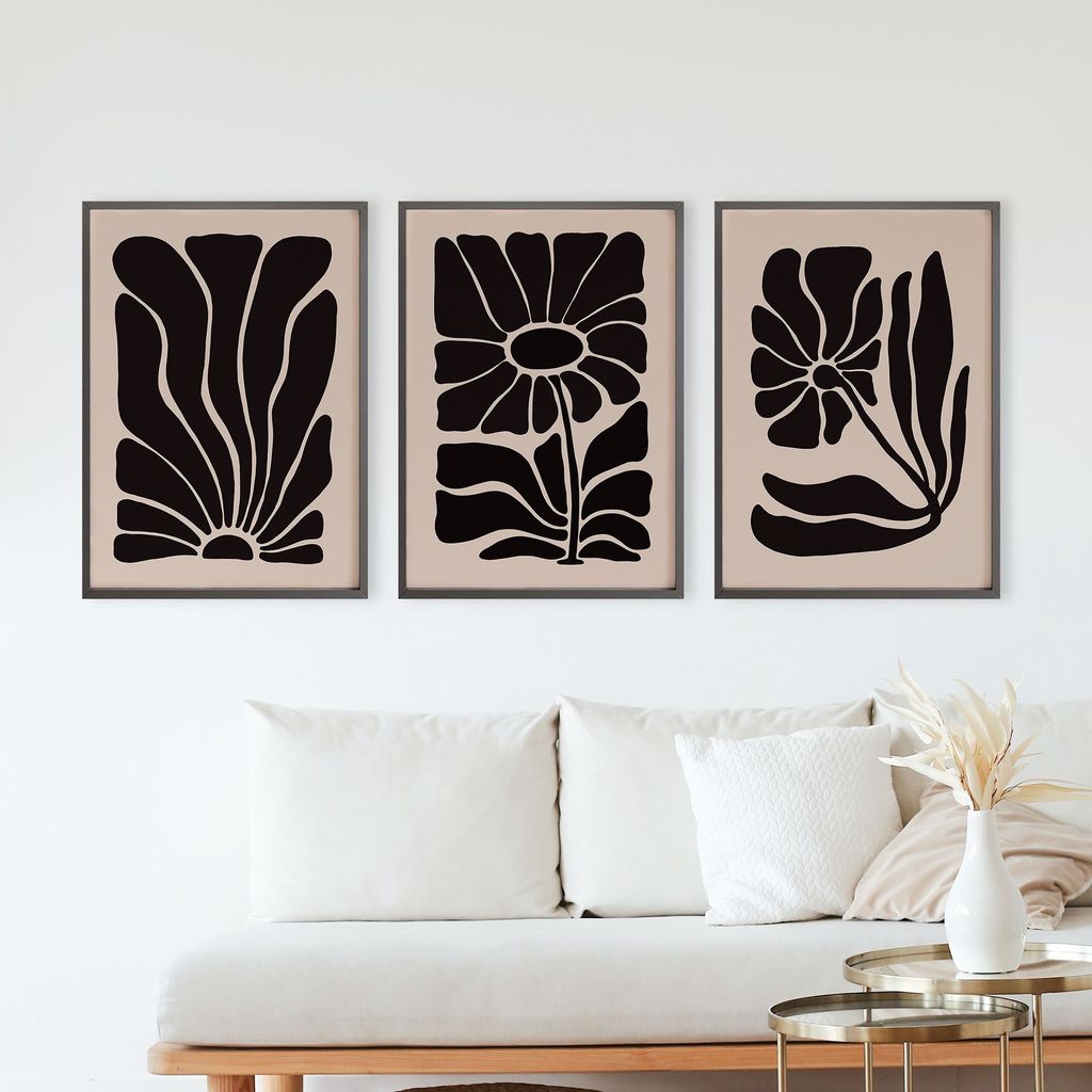 Rustic Charm Set of 3 Botanical Wall Painting for Home Decor | Black Matisse|9 x 13 inches (A4)|Wenge