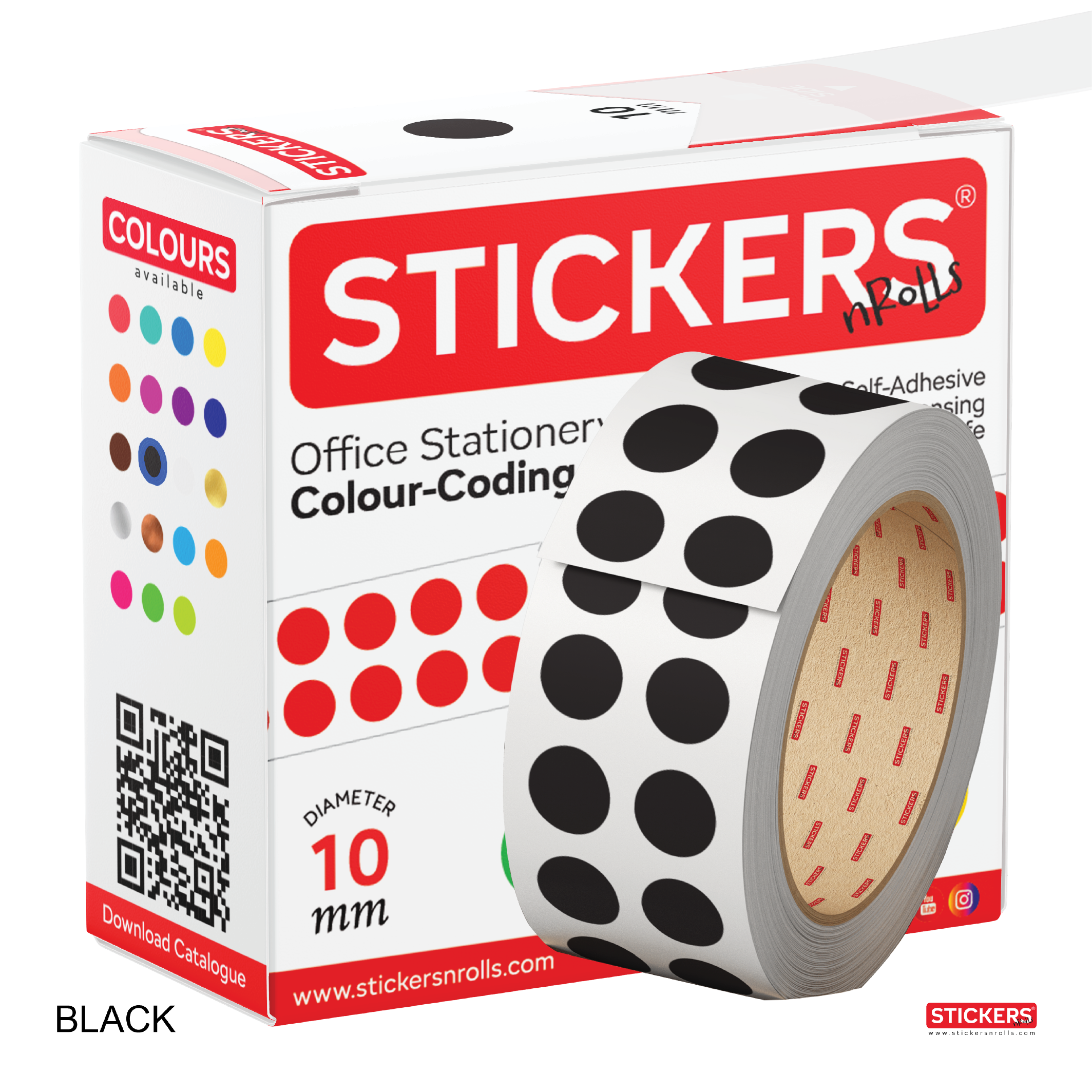 10mm - Round - Solid Colours - Colour Coding Stickers - Permanent Adhesive