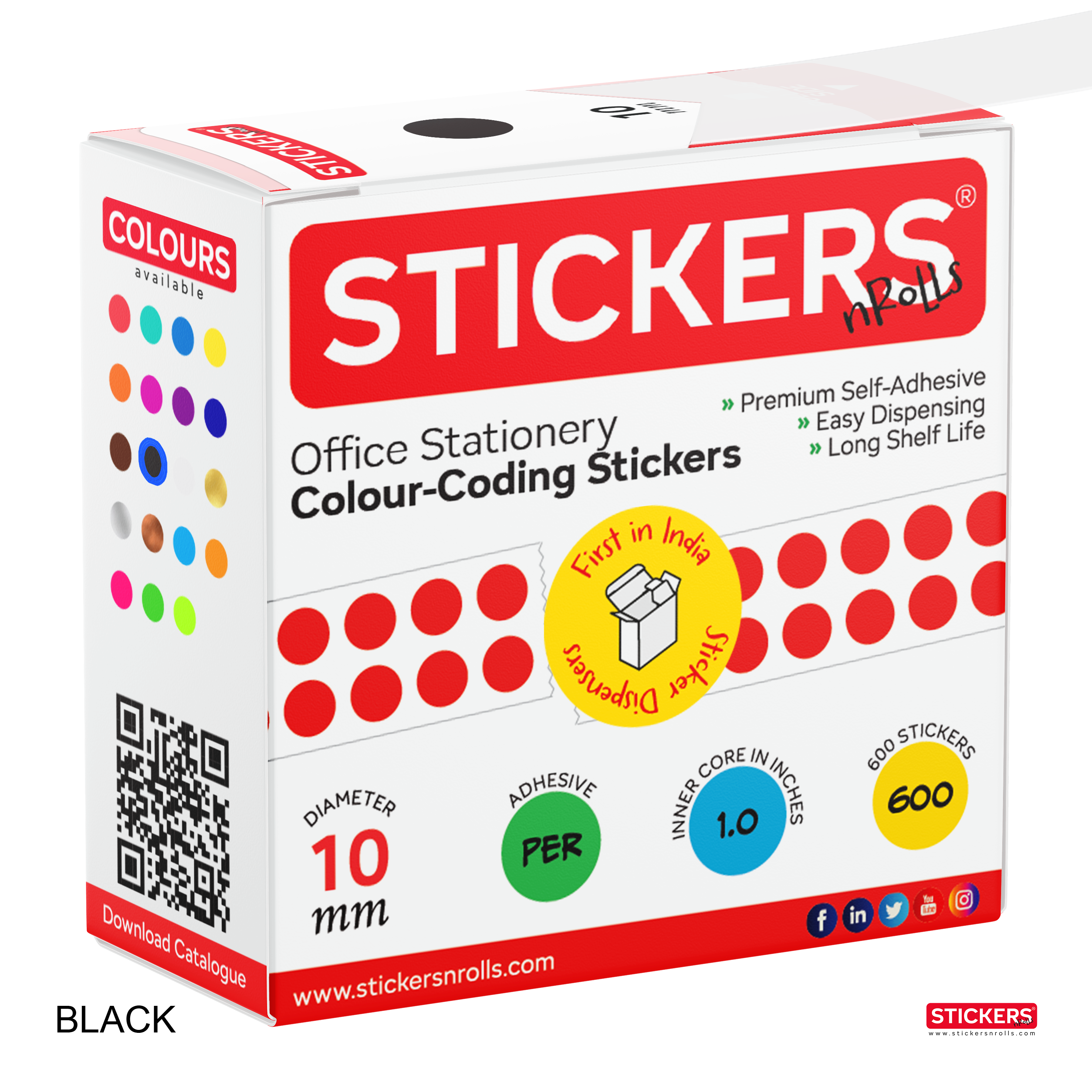 10mm - Round - Solid Colours - Colour Coding Stickers - Permanent Adhesive view 2