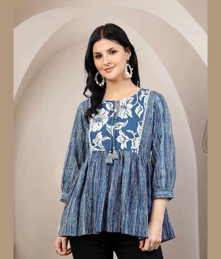 GOD BLESS Women's Cotton Peplum Top ( Blue ) view 2