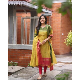 Lavesh Creations Chanderi Muslin Fabric Kurti Pent And Dupatta Set