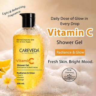 CareVeda Shower Gel, Skin Brightening Body Wash with Peach Papaya Orange, Fresh & Glowing Skin 200ml view 2