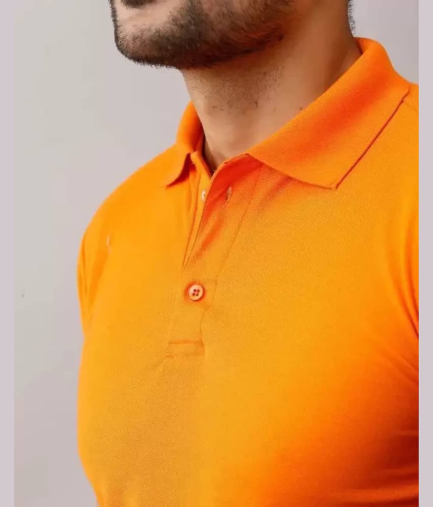 SKYRISE Pack of 1 Cotton Blend Slim Fit Solid Half Sleeves Men's Polo T Shirt ( Orange ) view 2