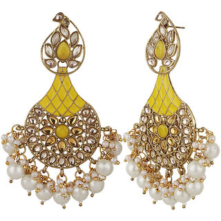 Enamel Chand Baali Pearl Earrings for Girls Color Yellow Gold Alloy Brass Copper Material Earrings for Women's view 2