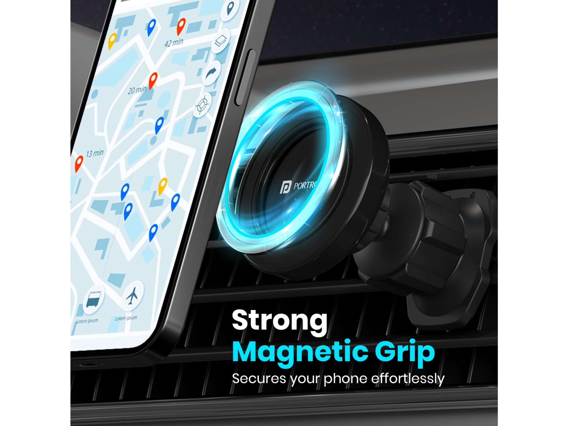 Portronics Mogun 4 Magnetic Car Phone Holder Stand with Strong Magnetic Grip, AC Vent Mount, 360 Degree Rotation, Single Hand Use, Shockproof Build, Mobile Stand for Car view 2