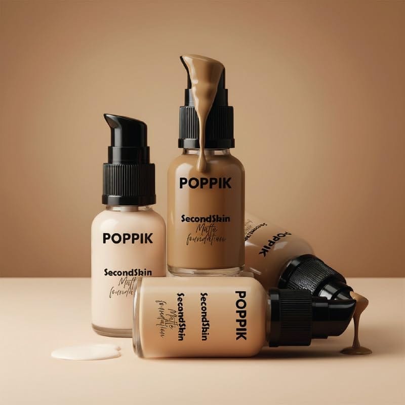 POPPIK Second Skin Matte Foundation 40ml | Paraben & Sulfate Free, Mineral Oil Free, Hydrating Buildable Coverage with UV Protection | Smooth, Natural, Non-Greasy Finish for All Skin Types view 2