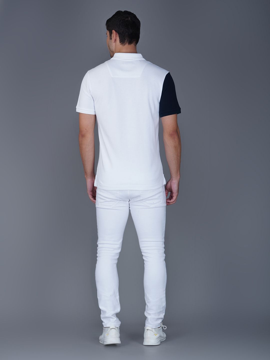 Men’s Premium Cotton Color Block Polo T-shirt White/Navy view 2